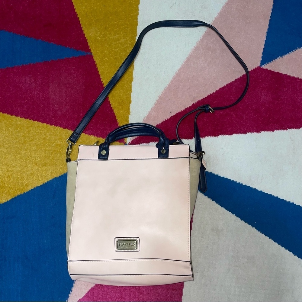 Hayden Harnett Vegan Leather Light Pink Colorblock Handbag Tote Crossbody